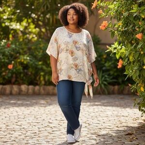 CHARLIE B Floral Cream Short Sleeve Top